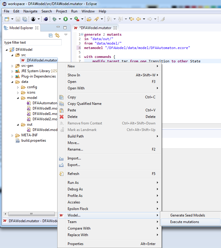 Mutant generation via the Wodel context menu