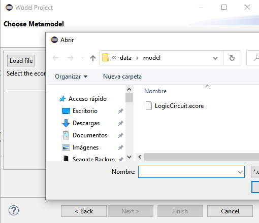 New Wodel-EDU project wizard: selection of the domain meta-model