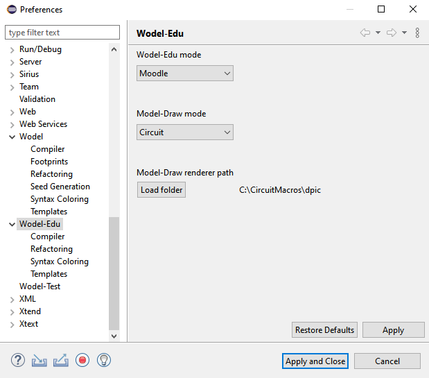 Wodel-EDU preferences page