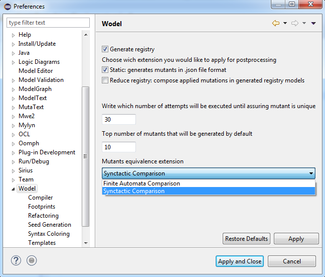 Wodel general preferences page